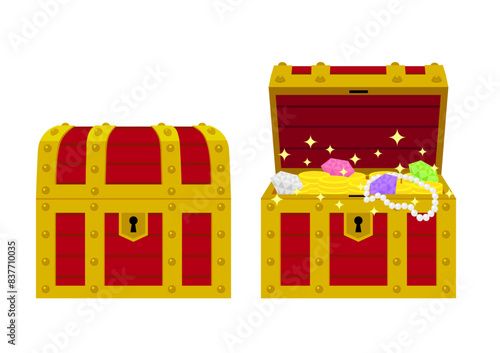 開いてない宝箱と財宝の入った宝箱