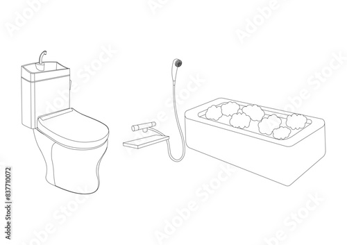 トイレと風呂の線画イラスト