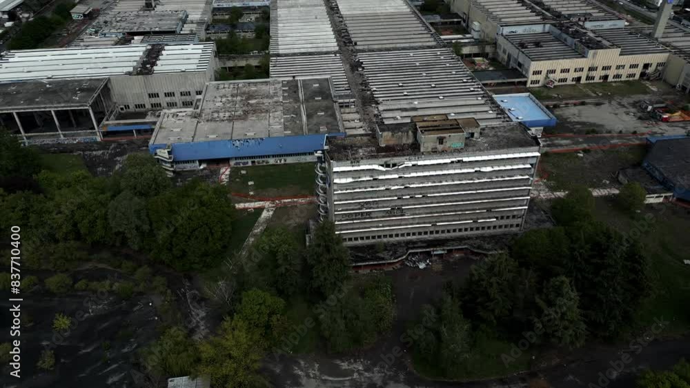 Aerial view, historic abandoned factory. Urbex. Panning 4K Aerial view, historic abandoned factory. Urbex. Panning 4K