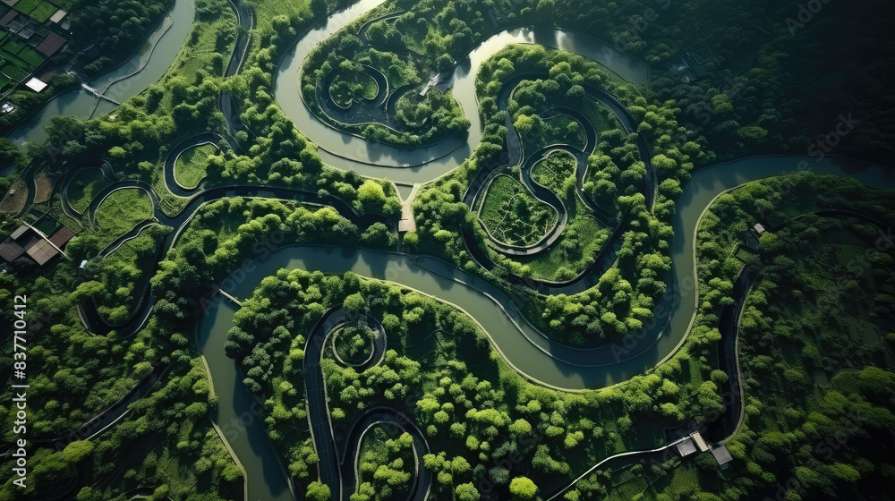 Obraz premium Serenity Flow: Aerial View of Meandering River