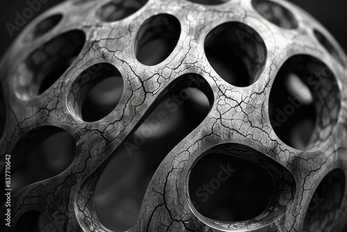 A close-up of a sphere containing a labyrinth of twisting, tube-like microstructures,