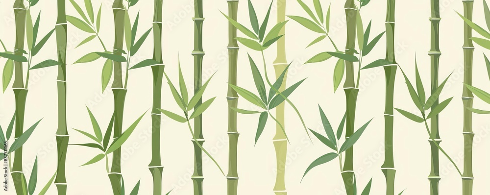 Naklejka premium Bamboo border, muted greens, flat design, repeating pattern