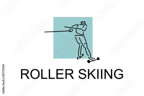 Roller skiing player vector line icon. practicing roller skiing on street logo, equipment sign. sport pictogram illustration