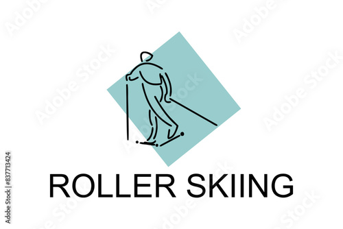 Roller skiing player vector line icon. practicing roller skiing on street logo, equipment sign. sport pictogram illustration