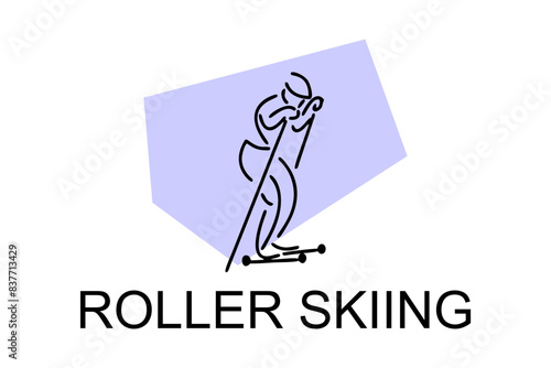 Roller skiing player vector line icon. practicing roller skiing on street logo, equipment sign. sport pictogram illustration