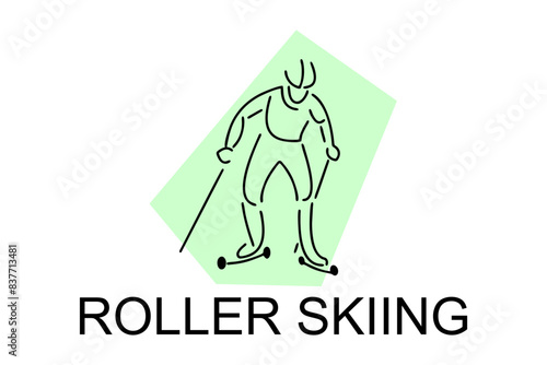 Roller skiing player vector line icon. practicing roller skiing on street logo, equipment sign. sport pictogram illustration