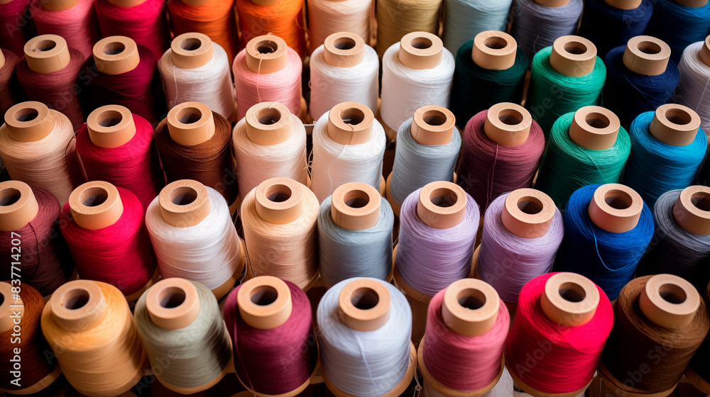 Multicolored yarn spools used in textile industry. Set of colored threads for sewing on coils. Pile of big colorful spools of thread. Colored thread spools of thread large class, textiles, background. Multicolored yarn spools used in textile industry. Set of colored threads for sewing on coils. Pile of big colorful spools of thread. Colored thread spools of thread large class, textiles, background.
