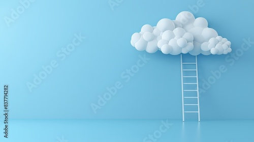  A blue wall features two ladders ascending to identical cloud shapes, resembling ladders
