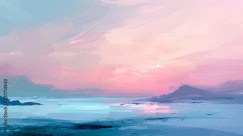 A serene blend of pastel brush strokes creating a dreamy landscape devoid of any figures