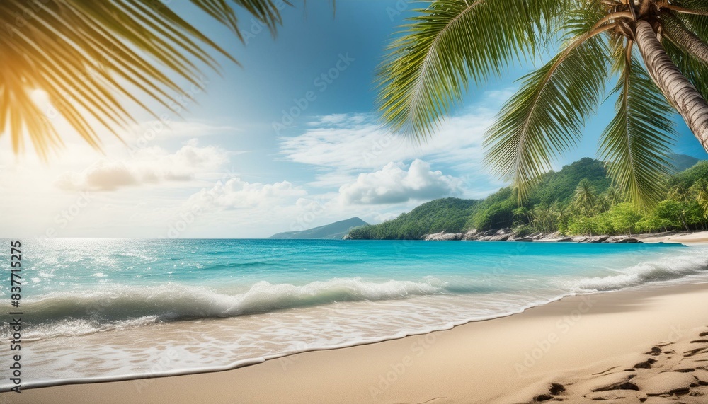 Enjoying a relaxing vacation on a beautiful beach with white sand, turquoise water and palm trees Enjoying a relaxing vacation on a beautiful beach with white sand, turquoise water and palm trees