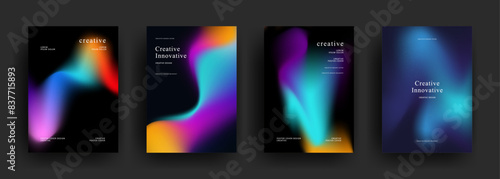 abstract gradient dark background template vector. Minimalist style posters cover with pastel colorful geometric shapes. Modern wallpaper design for social media, brochure, flyer, banner