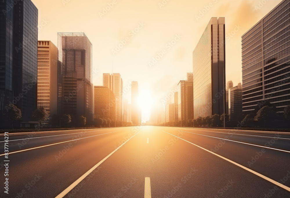Fototapeta premium Sunrise on Empty Urban Avenue
