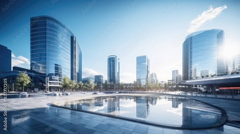 Modern Urban Landscape With Water Reflection Modern Urban Landscape With Water Reflection