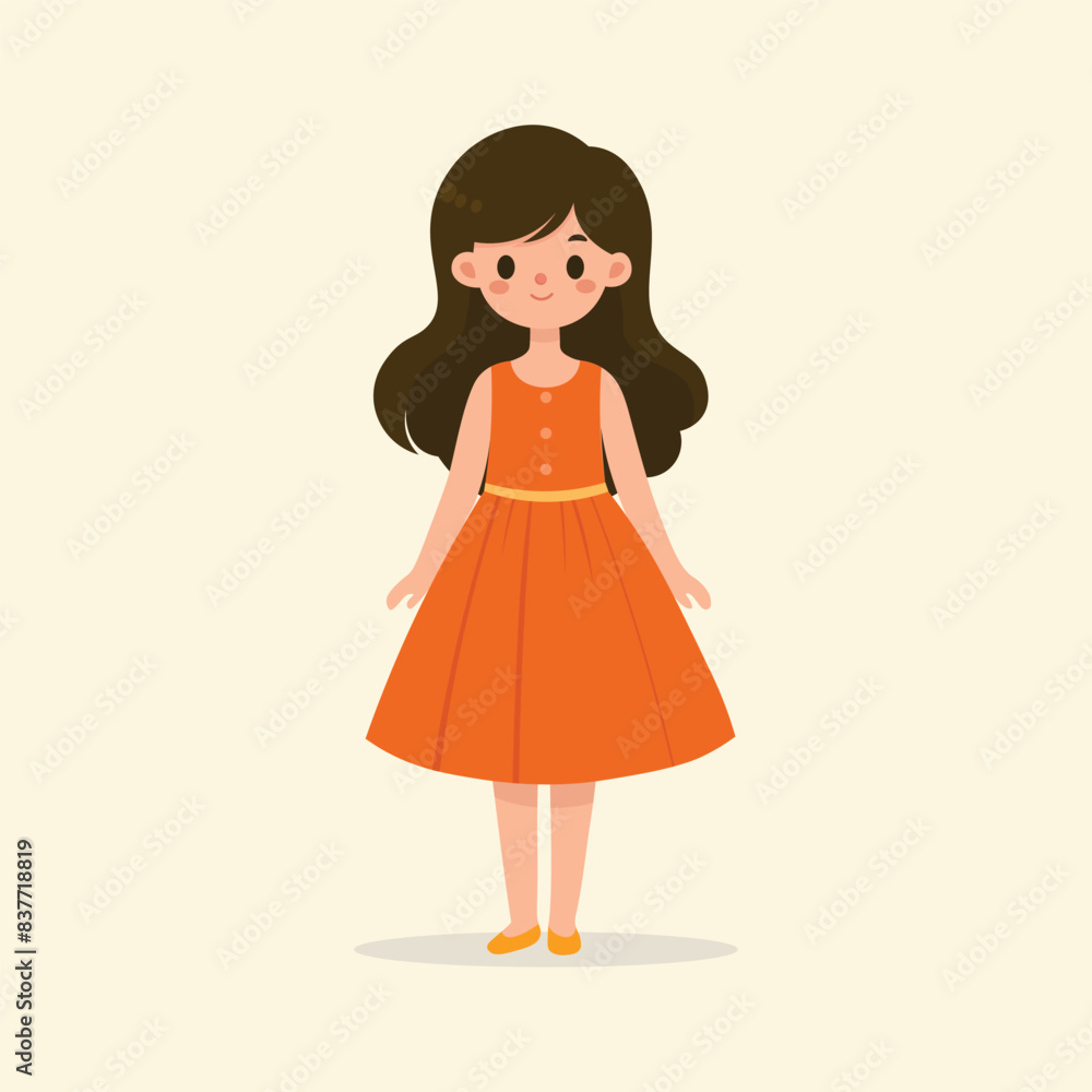 Young girl with orange dress on white backgrond illustration Young girl with orange dress on white backgrond illustration
