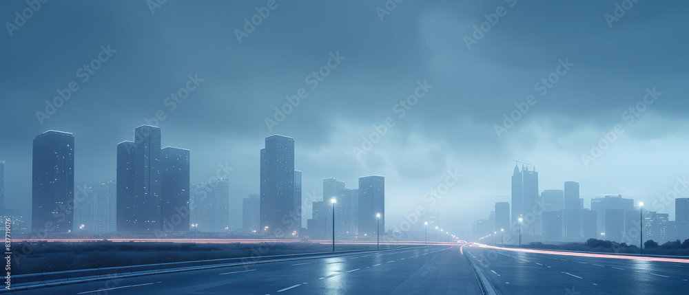 Moody Urban Cityscape with Street Lights Moody Urban Cityscape with Street Lights