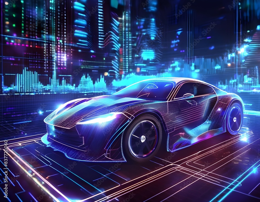 ai concept car Powerful acceleration of a supercar on a night track with colorful lights and trails ai concept car Powerful acceleration of a supercar on a night track with colorful lights and trails