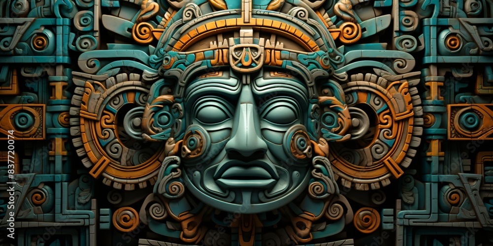 Fototapeta premium temple goddess, symmetrical mayan style stone relief