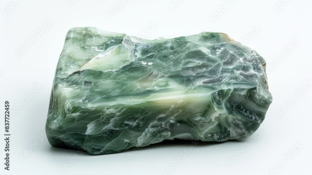 Jadeite stone, photographed in the studio on a white background, showing the surface details and beautiful color of the stone, Ai generated Images Jadeite stone, photographed in the studio on a white background, showing the surface details and beautiful color of the stone, Ai generated Images
