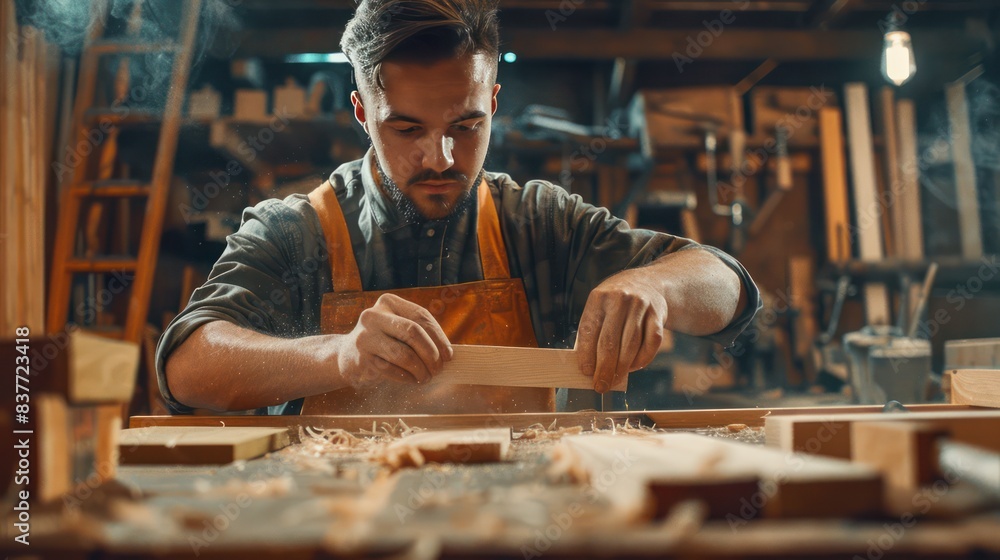 Skilled craftsmen in uniforms meticulously apply glue to wooden sticks at the production site. Attention to detail in the world of woodworking Skilled craftsmen in uniforms meticulously apply glue to wooden sticks at the production site. Attention to detail in the world of woodworking