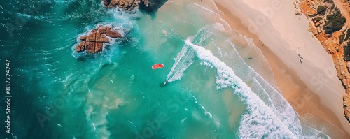 Aerial view of kiteboarding in Paternoster Beach