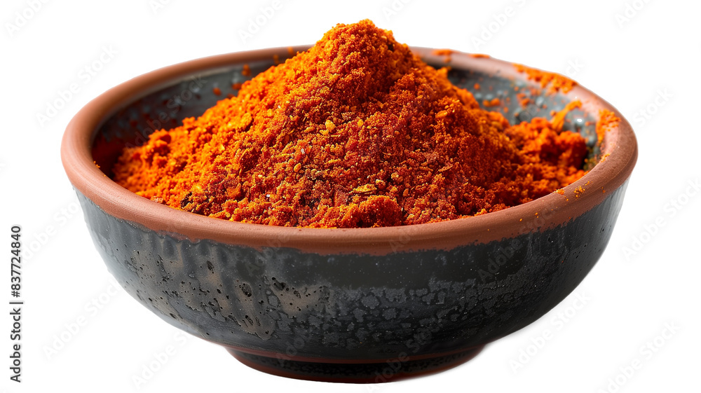 A small bowl filled with red powder sitting on top of a table. A small bowl filled with red powder sitting on top of a table.