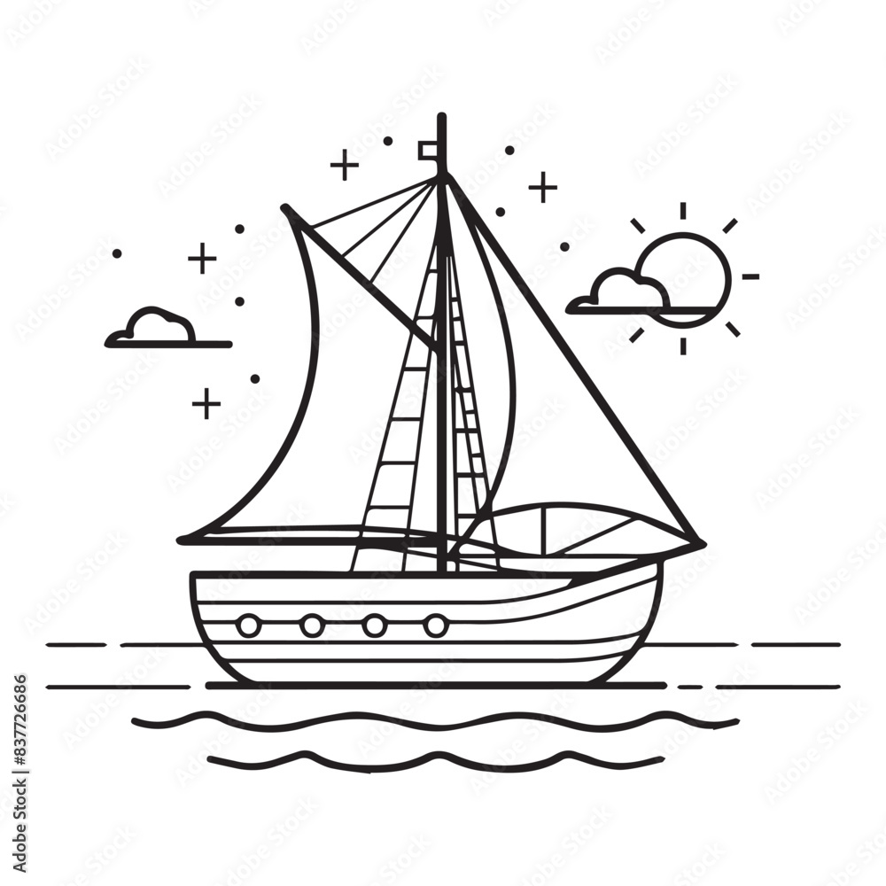 Cute simple ship icon design, black vector illustration on white background Cute simple ship icon design, black vector illustration on white background