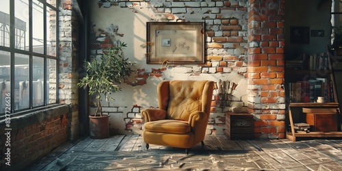 Stylish Interior Design Background. Industrial Living Room © Sanych