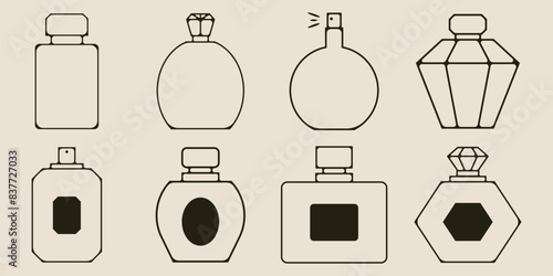 Set bundle perfume bottle Minimalist line art and vintage logo icon and symbol illustration creative design.