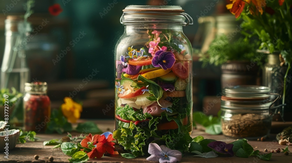 fresh green bowl Salad in a jar, food photography, 16:9 fresh green bowl Salad in a jar, food photography, 16:9
