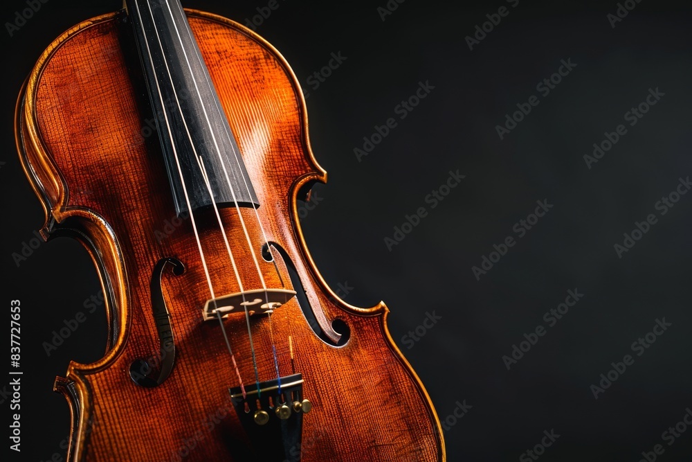 Body of a violin with black gradient background isolated. Horizontal composition. Body of a violin with black gradient background isolated. Horizontal composition.