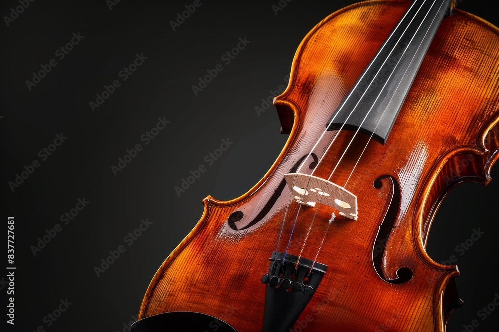 Body of a violin with black gradient background isolated. Horizontal composition. Body of a violin with black gradient background isolated. Horizontal composition.