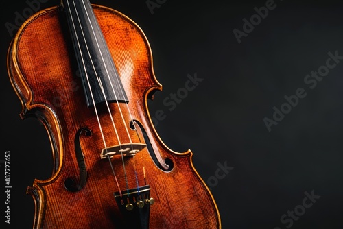 Body of a violin with black gradient background isolated. Horizontal composition.