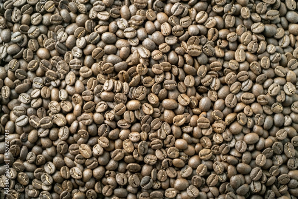 Background with heap of natural dry coffee beans close up. Top view. Horizontal composition. Background with heap of natural dry coffee beans close up. Top view. Horizontal composition.