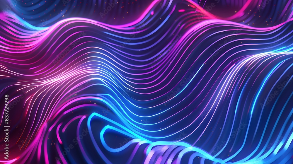 Obraz premium Illuminated Neon Lights in Abstract Wavey Line Art - Modern Design Conceptual Background