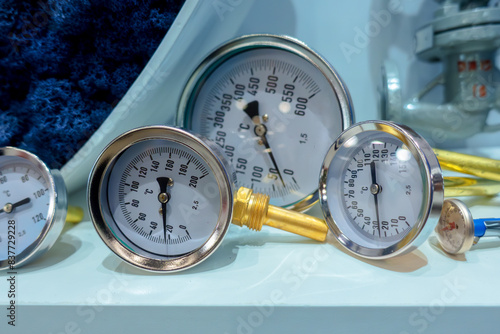 Bimetal thermometers for temperature measurement in heating, water supply and gas supply systems. photo