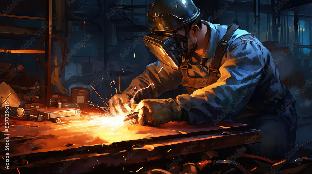 Industrial Worker Welding in Workshop Industrial Worker Welding in Workshop
