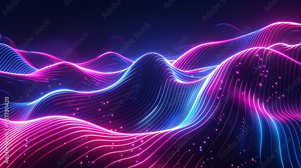 Dynamic Neon Lights Illuminating Abstract Wavey Line Art in Modern Design