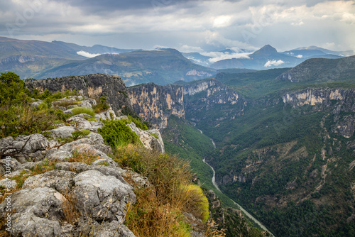 Mountain landscape width Canyon of Verdon River (Verdon Gorge) in Provence, France
