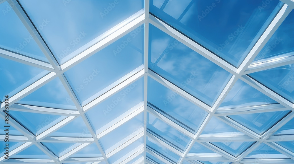 Modern Glass Roof Structure Against Blue Sky Modern Glass Roof Structure Against Blue Sky