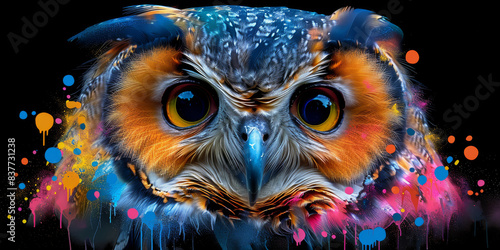 owl pop art in neon colors