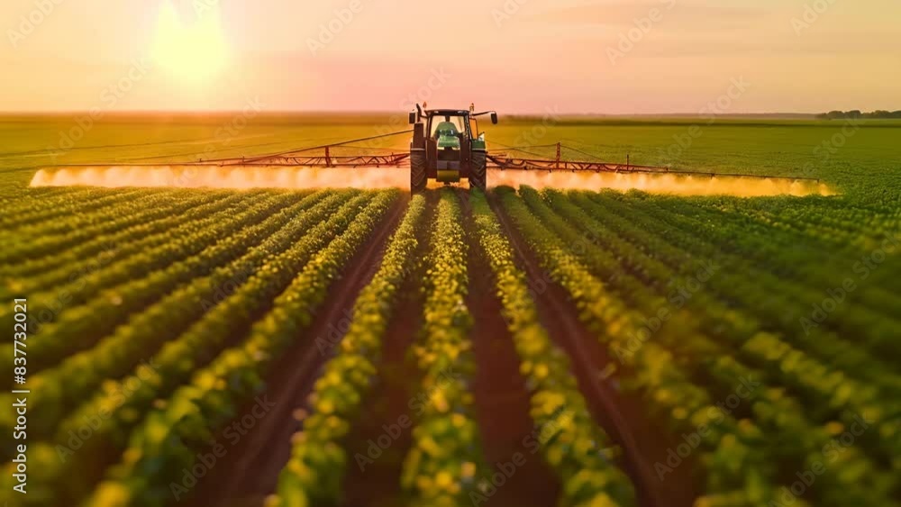 Large Tractor Spraying Soybean Fields Large Tractor Spraying Soybean Fields