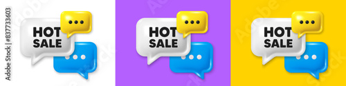 Chat speech bubble 3d icons. Hot Sale tag. Special offer price sign. Advertising Discounts symbol. Hot sale chat text box. Speech bubble banner. Offer box balloon. Vector