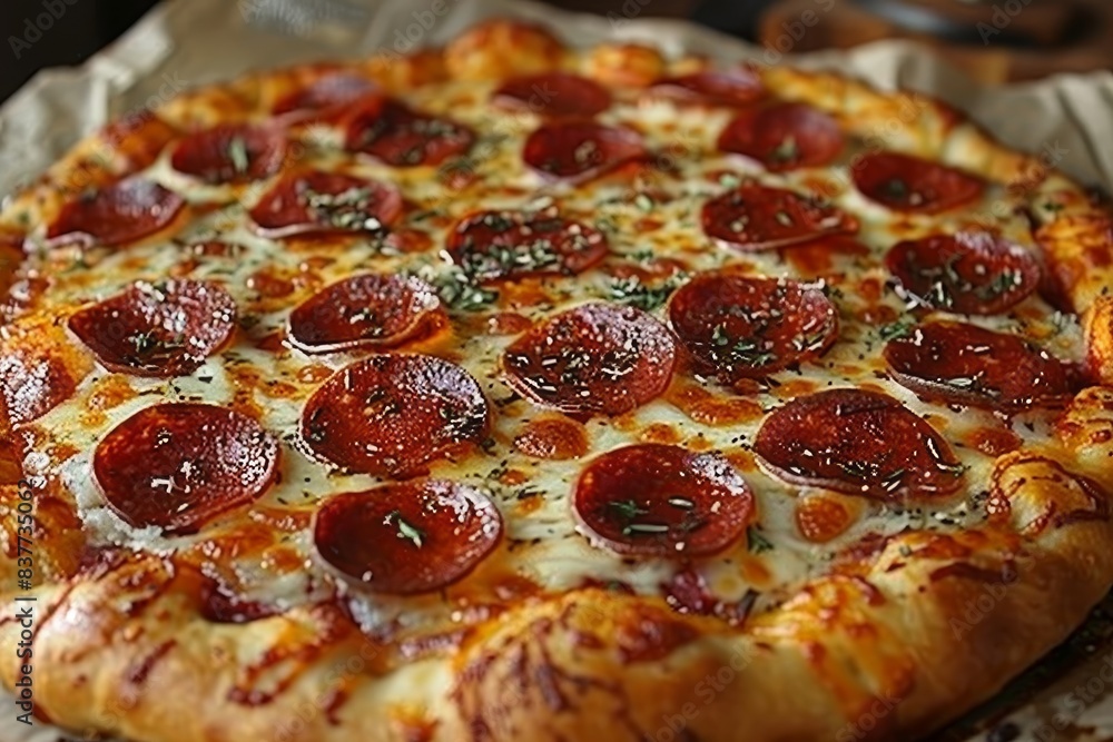 Pizza - Pepperoni pizza with a golden crust and melted cheese. Pizza - Pepperoni pizza with a golden crust and melted cheese.