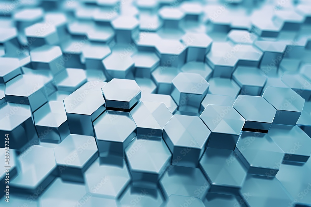 Close-up of hexagonal shapes with a metallic blue hue, showcasing a futuristic and geometric abstract design. Close-up of hexagonal shapes with a metallic blue hue, showcasing a futuristic and geometric abstract design.
