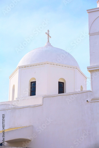 Greek church white dome, Santorini, Greece