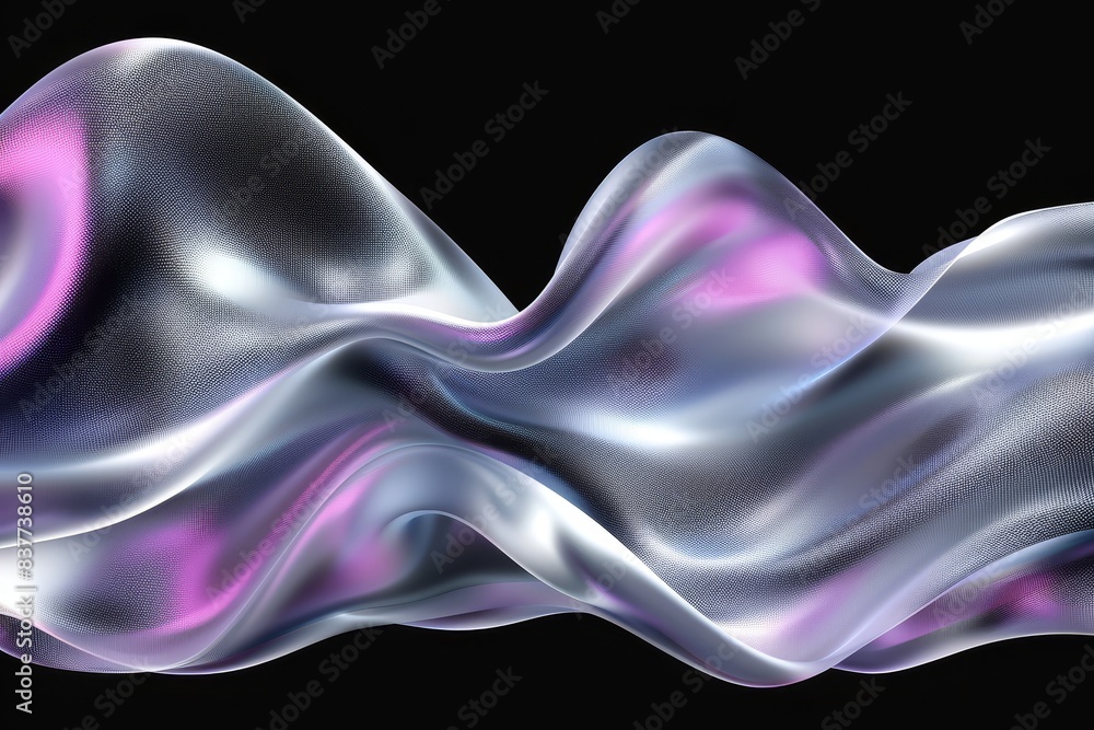 Smooth flowing abstract waves of metallic silver and purple, creating a mesmerizing, futuristic texture against a black background. Smooth flowing abstract waves of metallic silver and purple, creating a mesmerizing, futuristic texture against a black background.