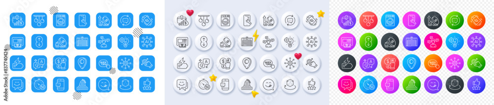 5g internet, Seo idea and Excise duty line icons. Square, Gradient, Pin 3d buttons. AI, QA and map pin icons. Pack of Parking garage, Smile face, Smartphone repair icon. Vector 5g internet, Seo idea and Excise duty line icons. Square, Gradient, Pin 3d buttons. AI, QA and map pin icons. Pack of Parking garage, Smile face, Smartphone repair icon. Vector
