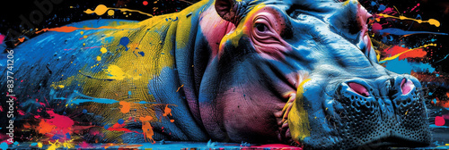 hippo in neon colors in a pop art style