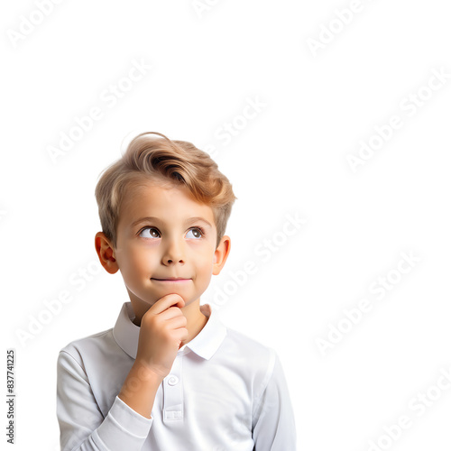 Portrait of a thinking young boy isolated on white background photo