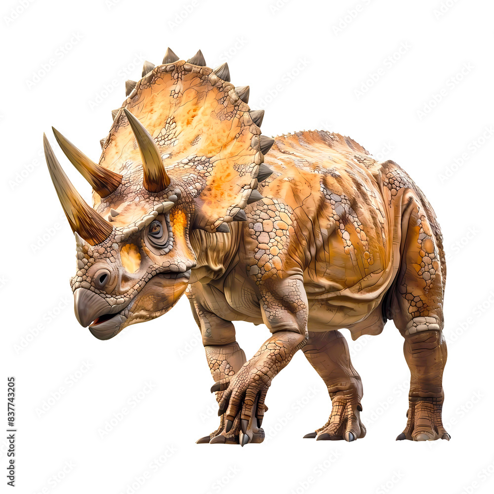 Fototapeta premium Dinosaur triceratops on transparent background. Generative ai design.